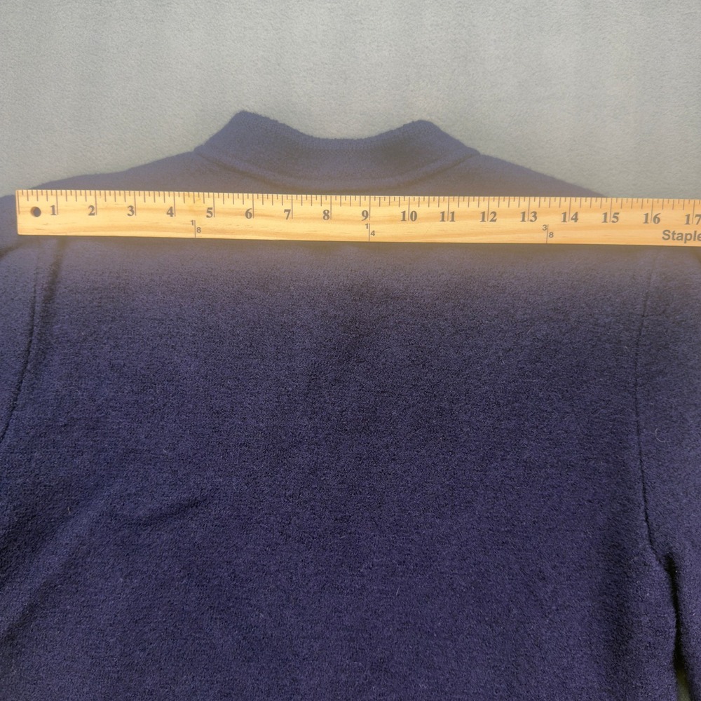 Deans of Scotland Navy Blue Wool Cardigan Sweater Size Large Puff Sleeve Vintage - Picture 8 of 10